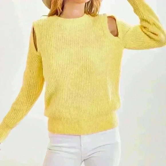 Lemon Yellow Ribbed Spring Sweater with Cutouts - Picture 1 of 4